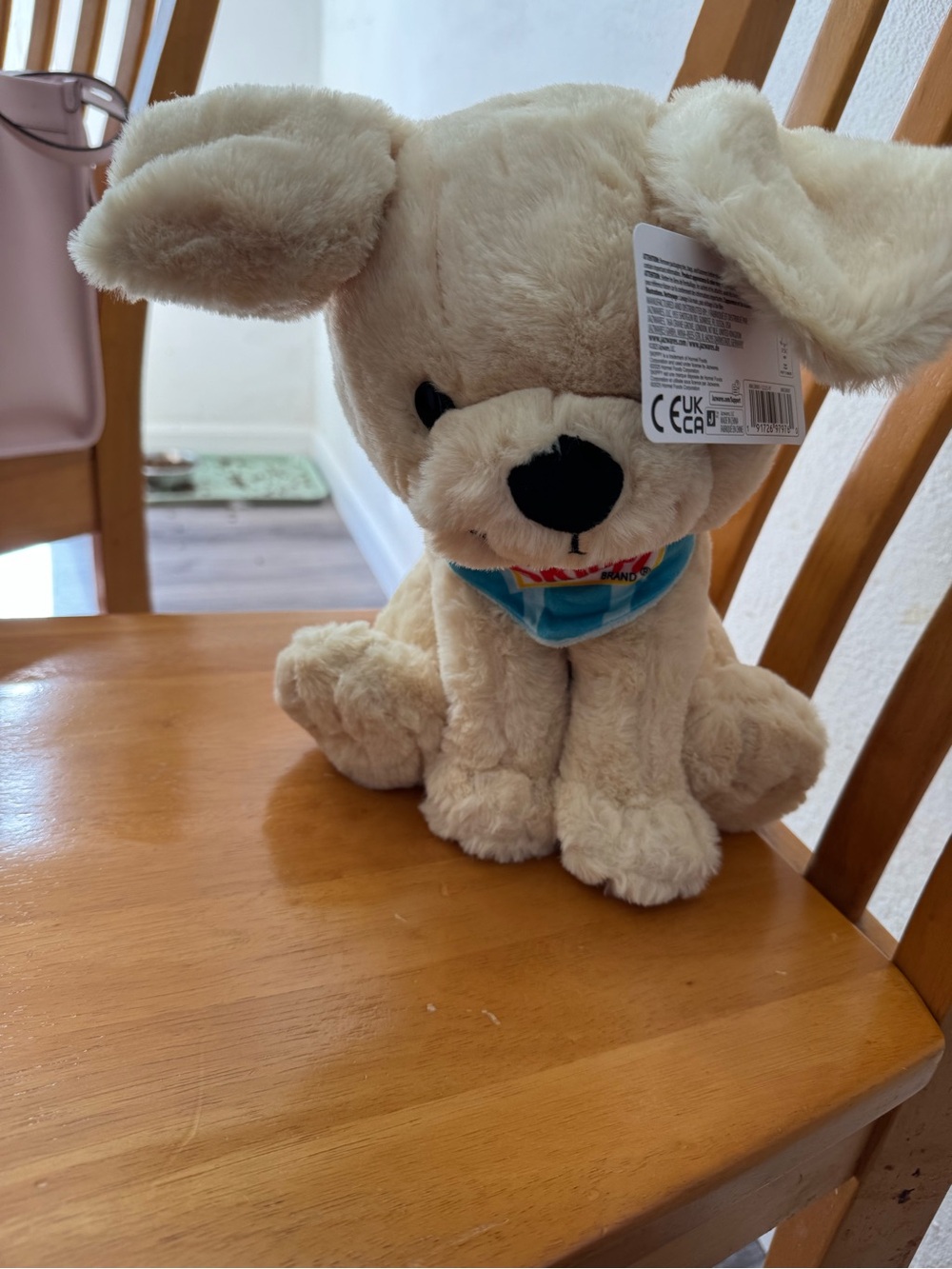 Darling Plush Puppy Toy in Cream with Blue Bandana for skippy peanut butter